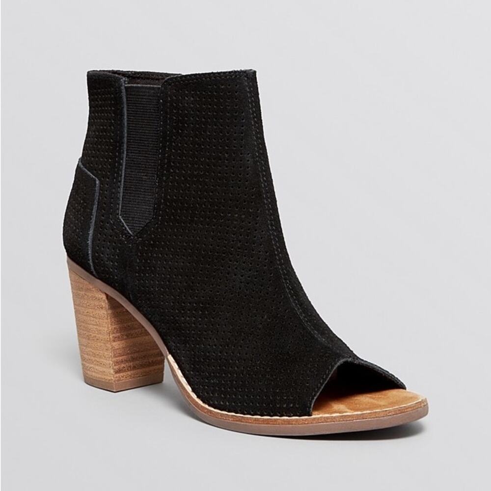 TOMS Open Toe Perforated Majorca Bootie in‎ Black.
